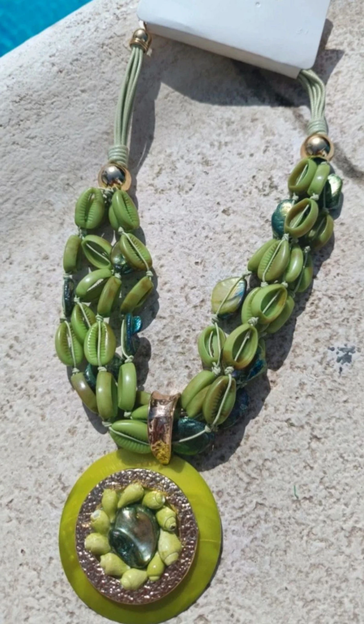 Boho necklace. Summer beads. Green and gold color. – photo 2